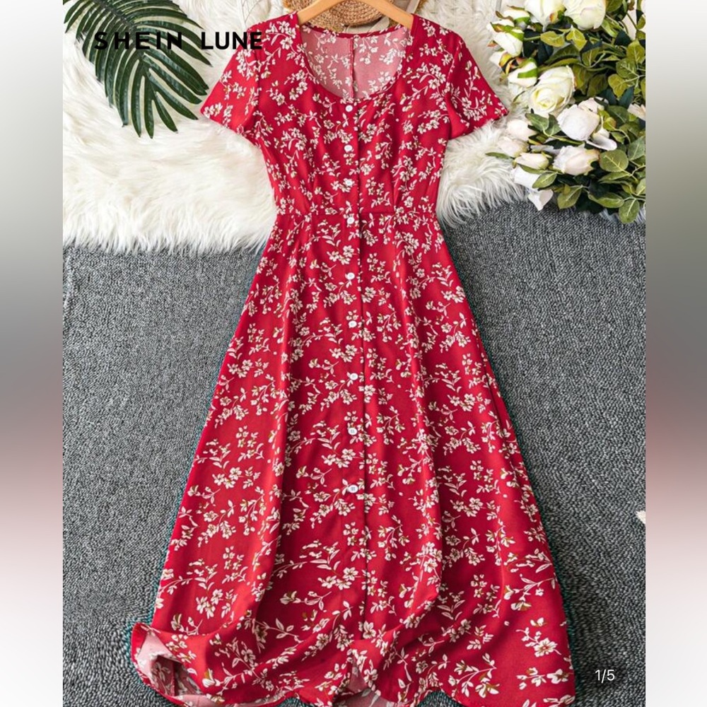 Red Floral Women's Dress